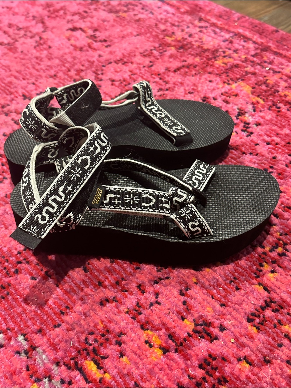Teva Black & White Patterned Strap Sandals